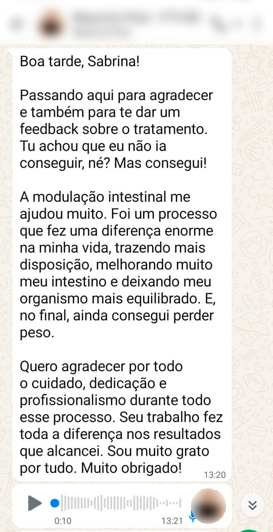 Depoimento de paciente da Dra. Sabrina Tesser