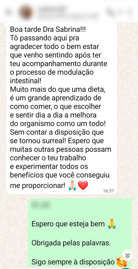 Depoimento de paciente da Dra. Sabrina Tesser